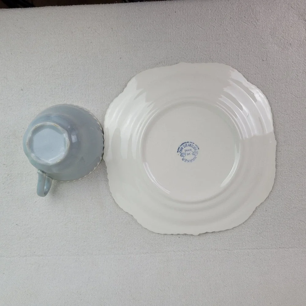 Vintage Harker‎ Pottery Gray Snack Set Cup and Square Plate